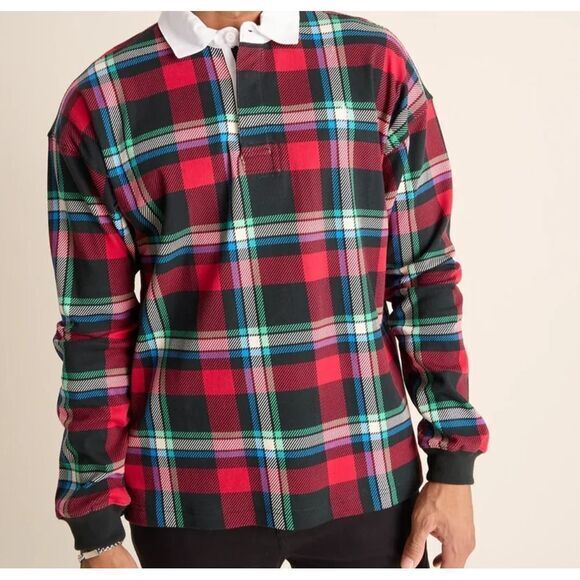 Chubbies Rugby Legacy Shirt Black/Red Plaid Long‎ Sleeve Collar Mens Size Large - Picture 1 of 6